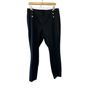 Ann Taylor LOFT Black High Waist Curvy Skinny Sailor Band Button Detail Pants 12